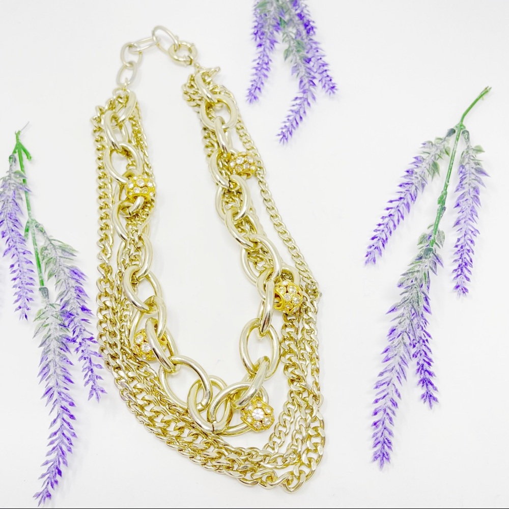 Beautiful Chunky Chain Multi Strand Pave Rhinestone Statement Necklace